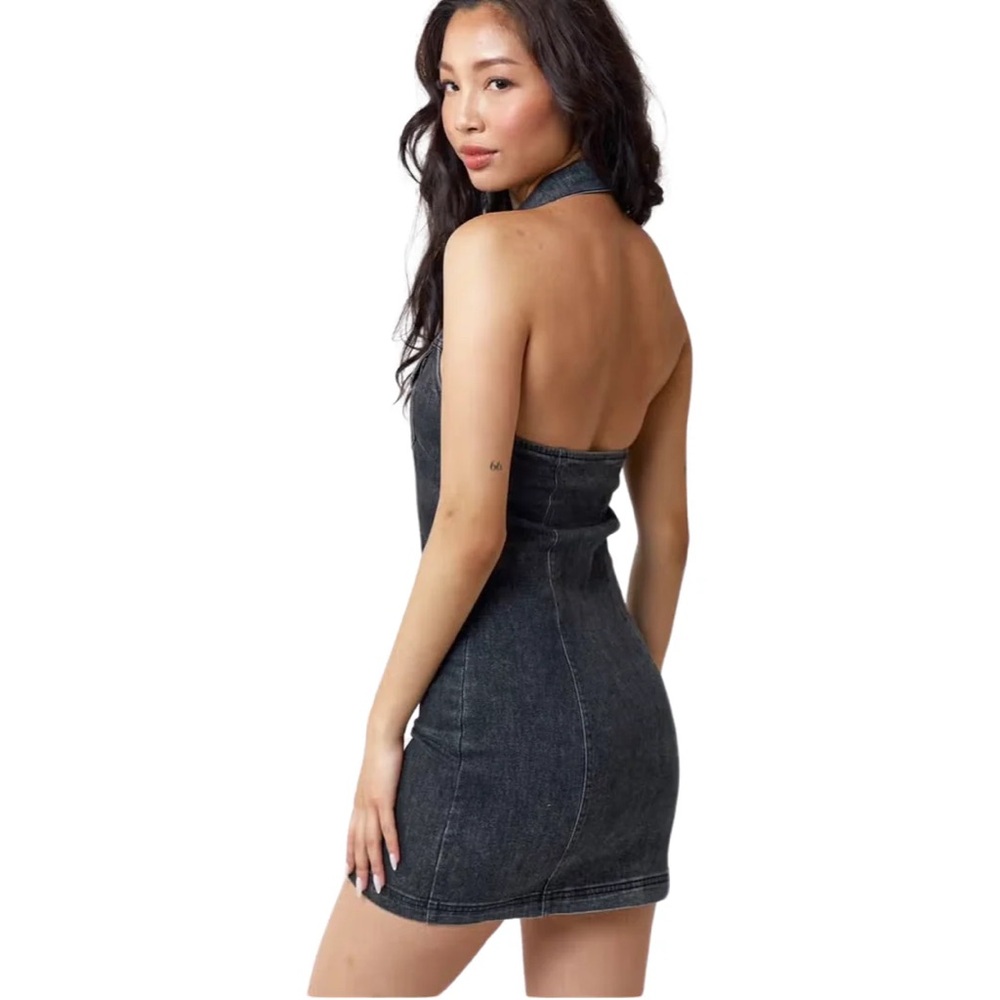 Blue Blush Denim Halter Mini Dress - Picture 3 of 6